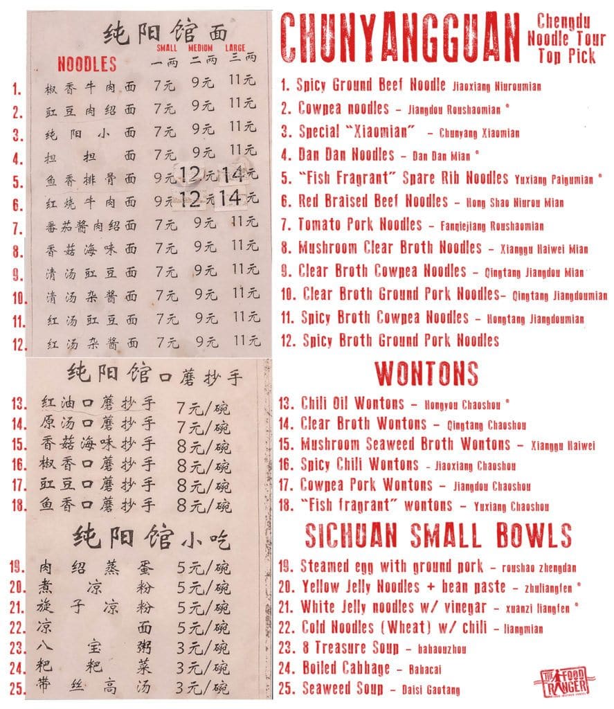 translated restaurant menu at chunyangguan