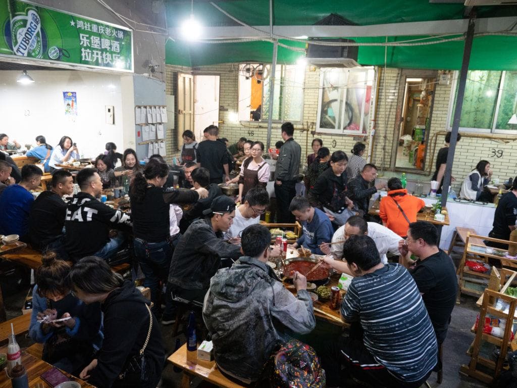 One of the busiest and spiciest hot pot joints in Chengdu