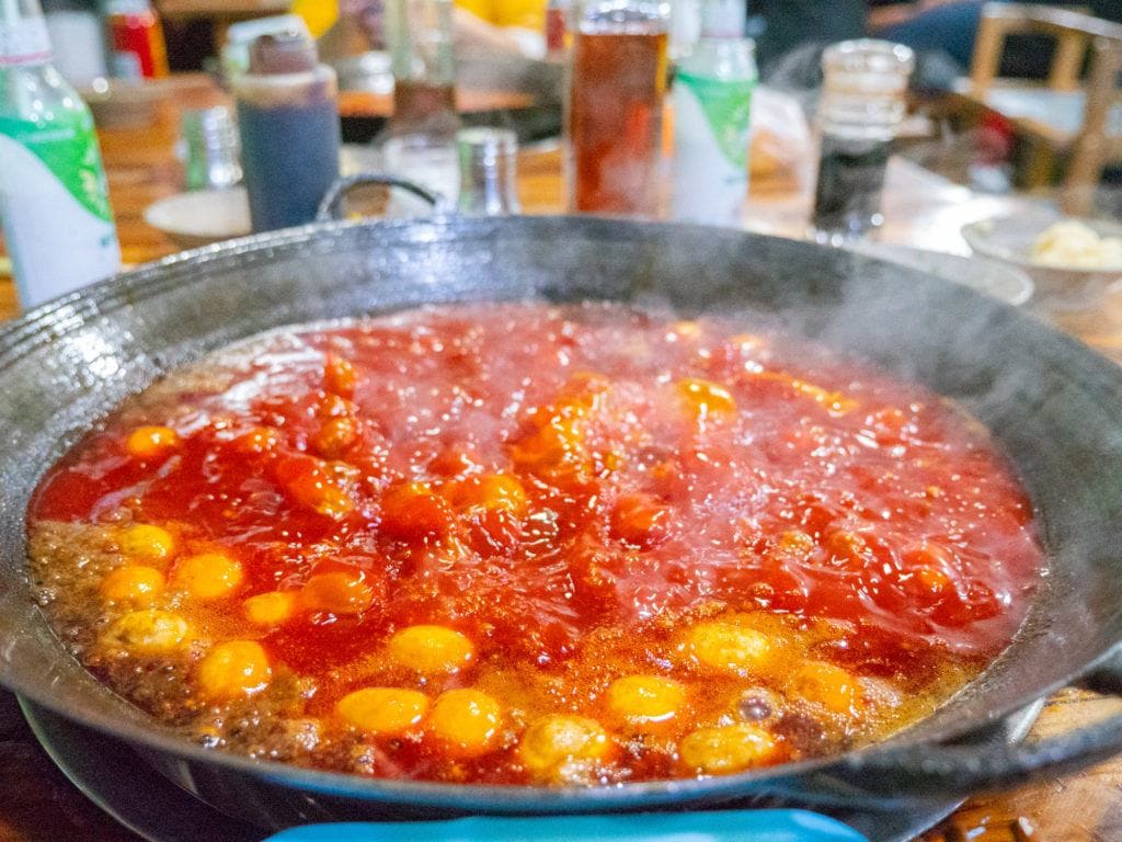 This is a Chongqing style hot pot that you can enjoy in chengdu